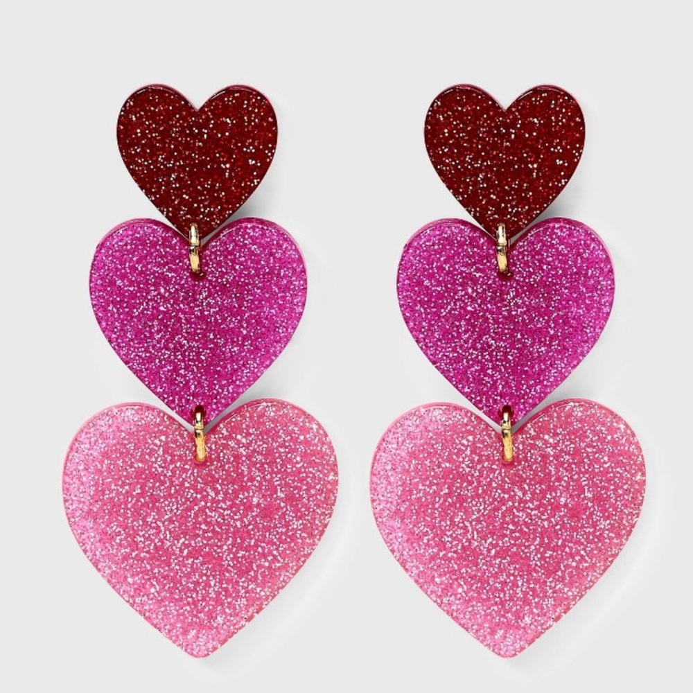 Pink and Red Heart Drop Earrings